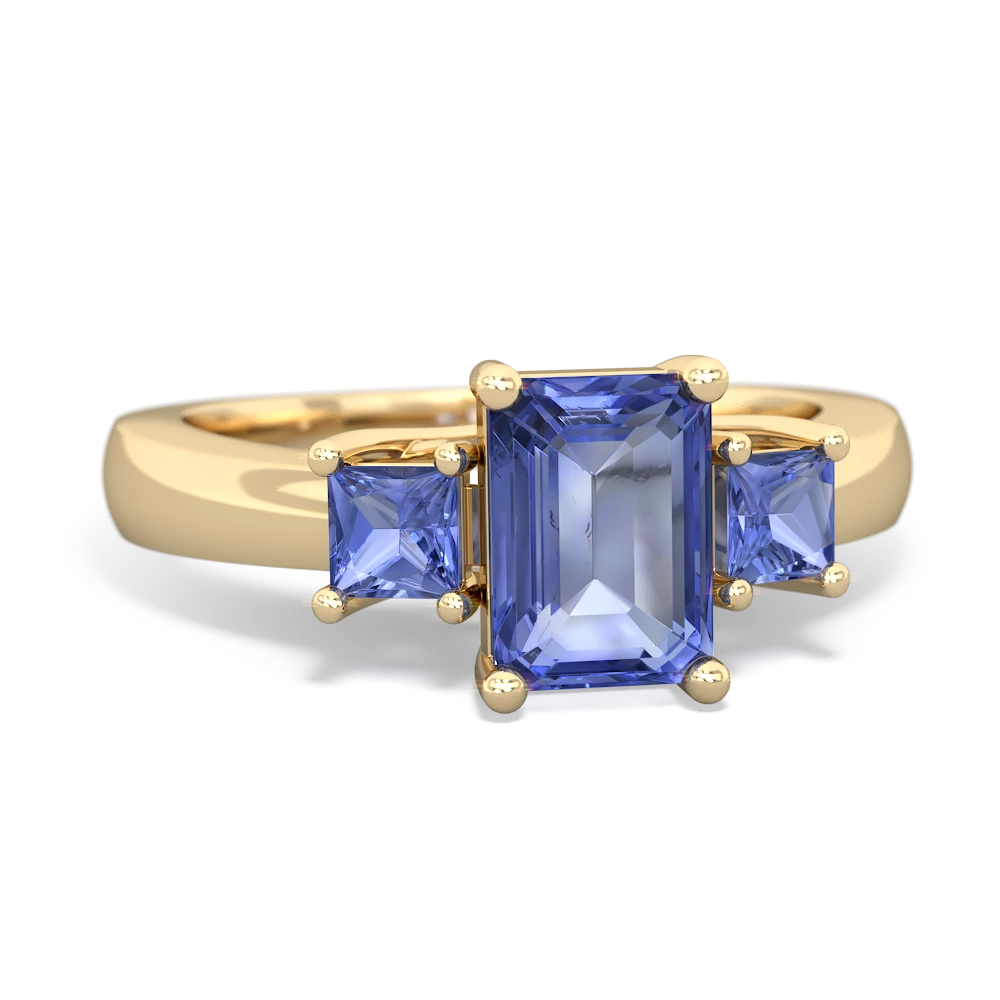 Garnet Three Stone Emerald-Cut Trellis 14K Yellow Gold ring R4021