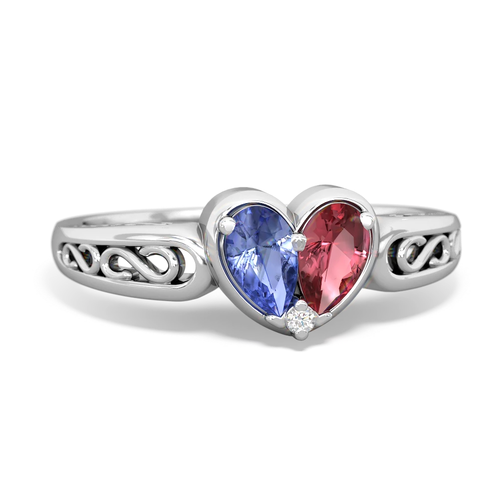 Tanzanite Filligree 'One Heart' 14K White Gold ring R5070