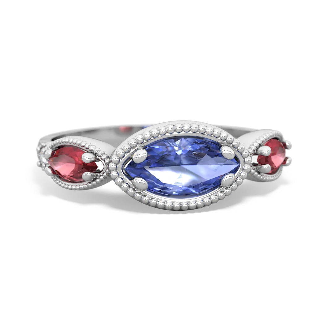 Tanzanite Milgrain Marquise 14K White Gold ring R5700