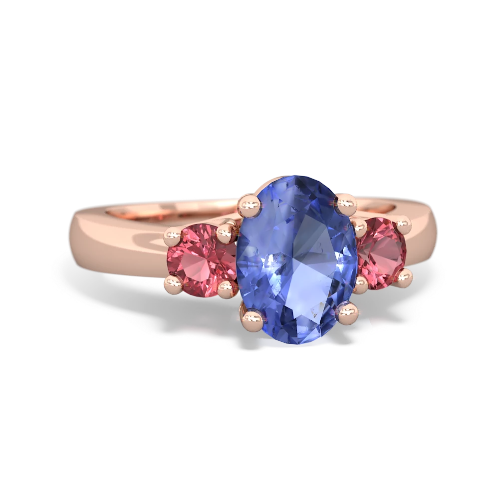 Tanzanite Three Stone Oval Trellis 14K Rose Gold ring R4024