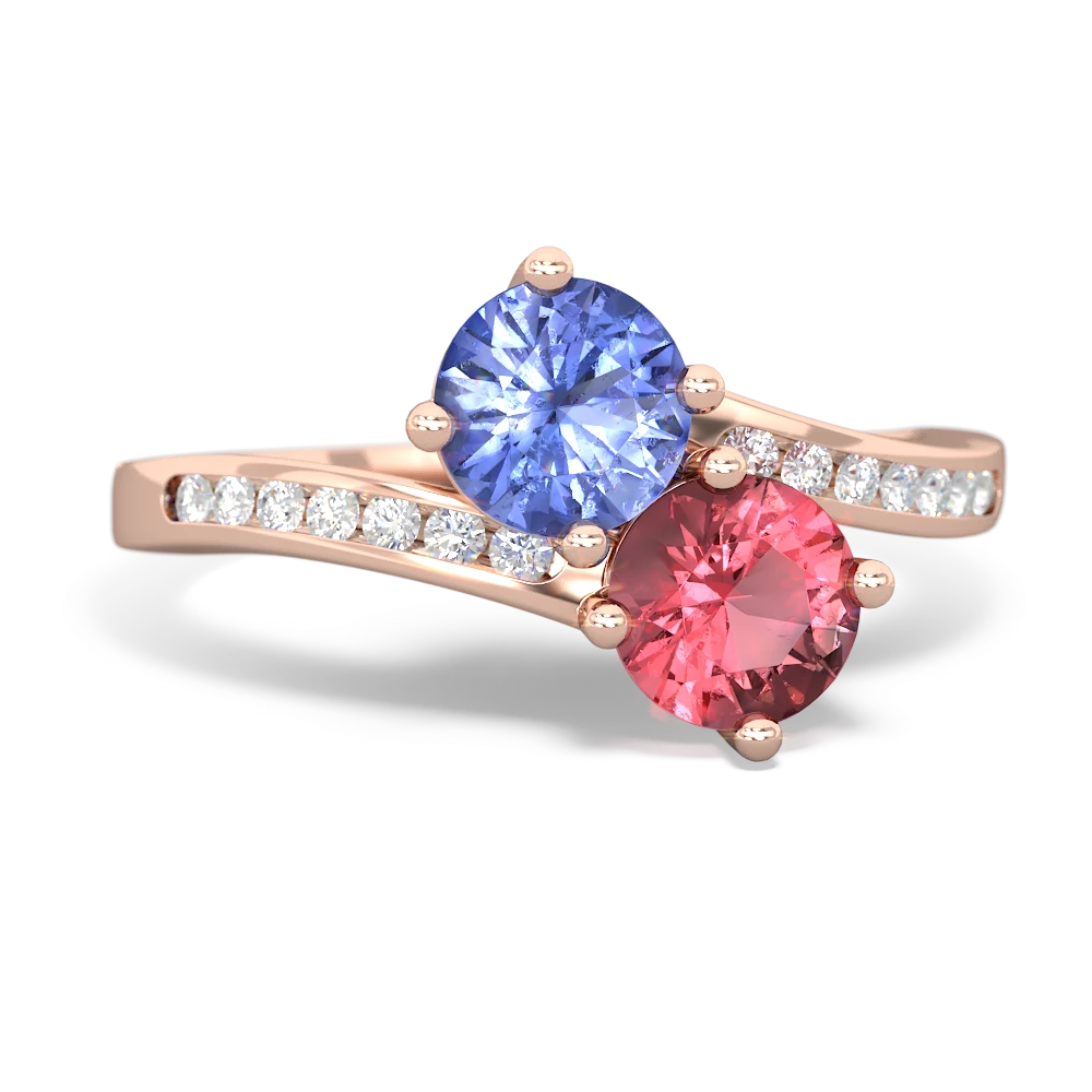 Tanzanite Channel Set Two Stone 14K Rose Gold ring R5303