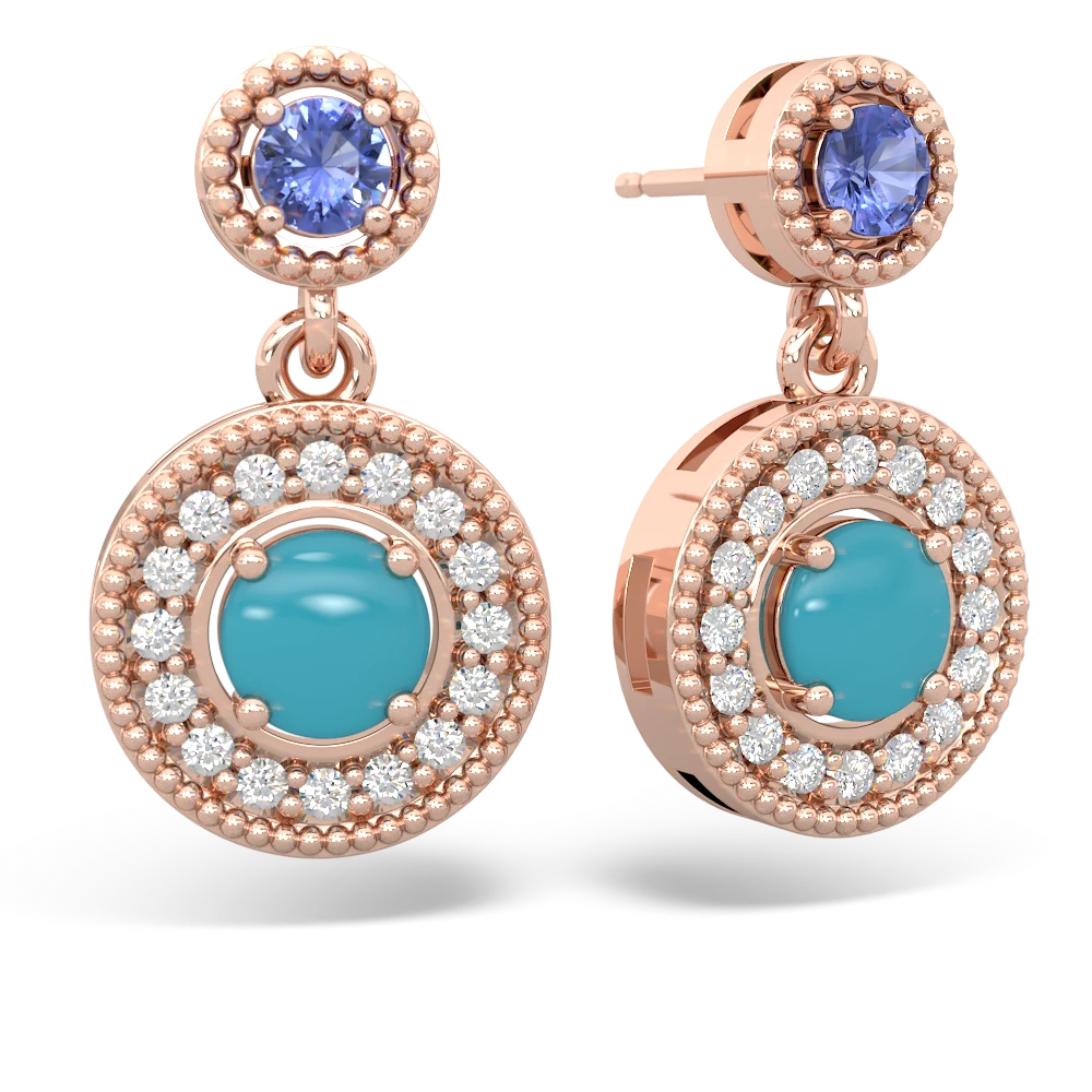 Tanzanite Halo Dangle 14K Rose Gold earrings E5319