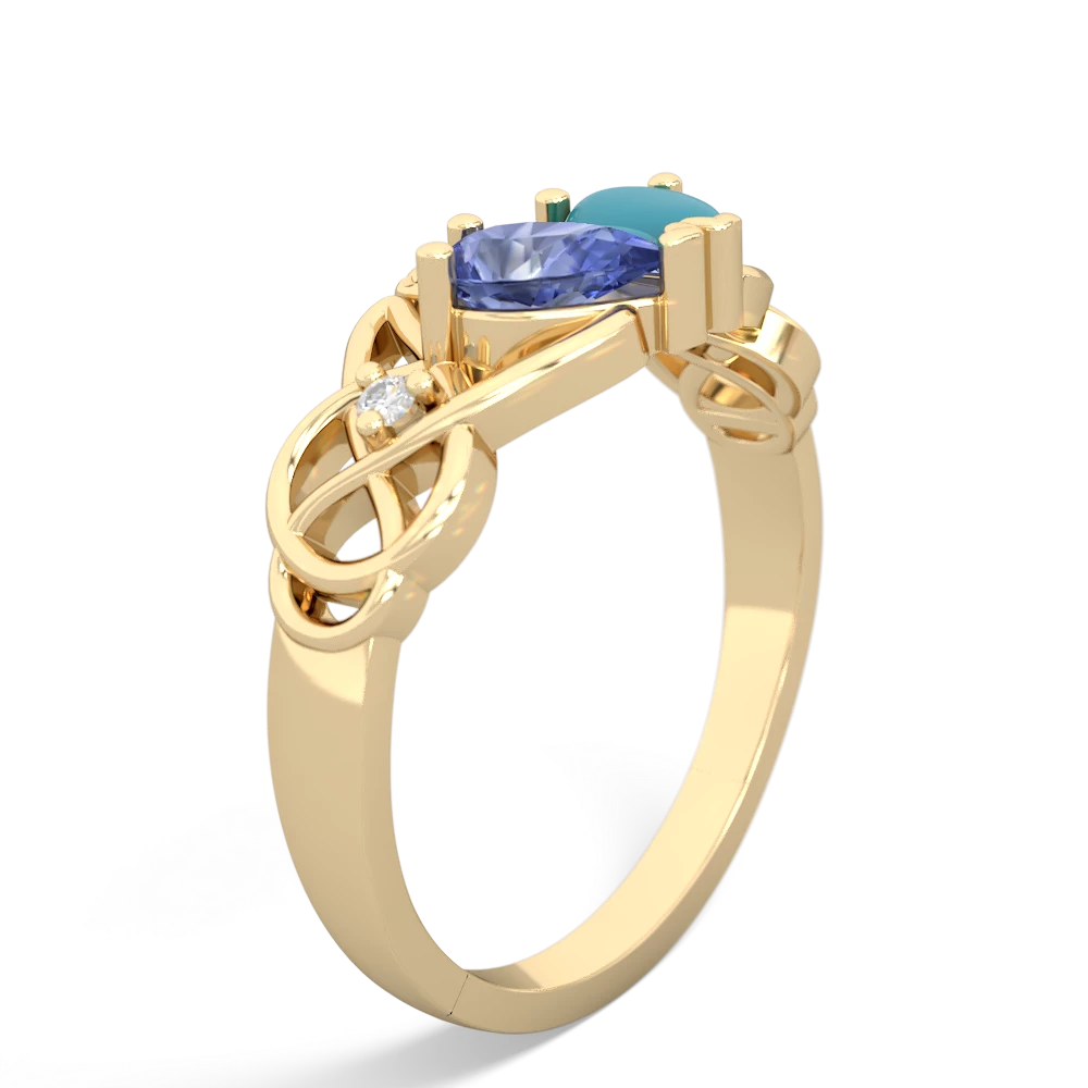 Tanzanite 'One Heart' Celtic Knot Claddagh 14K Yellow Gold ring R5322