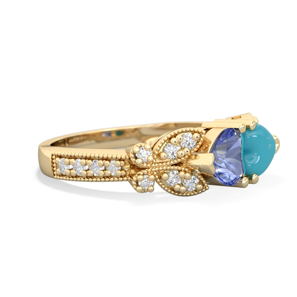 Tanzanite Diamond Butterflies 14K Yellow Gold ring R5601