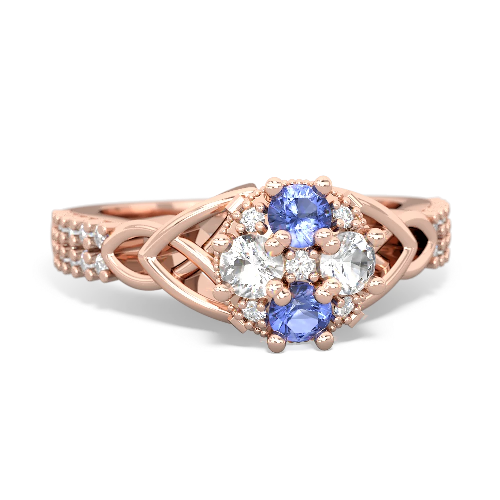 Tanzanite Celtic Knot Cluster Engagement 14K Rose Gold ring R26443RD