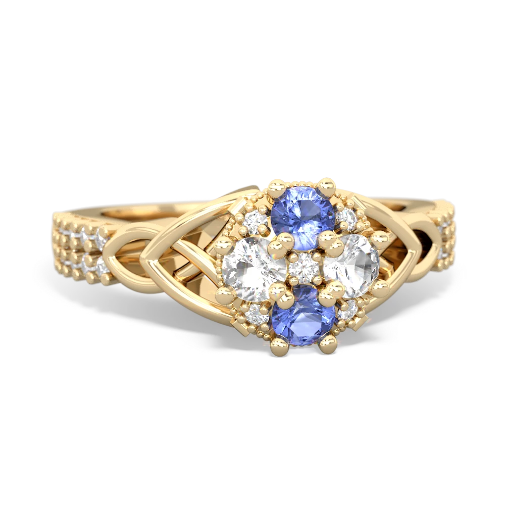 Tanzanite Celtic Knot Cluster Engagement 14K Yellow Gold ring R26443RD