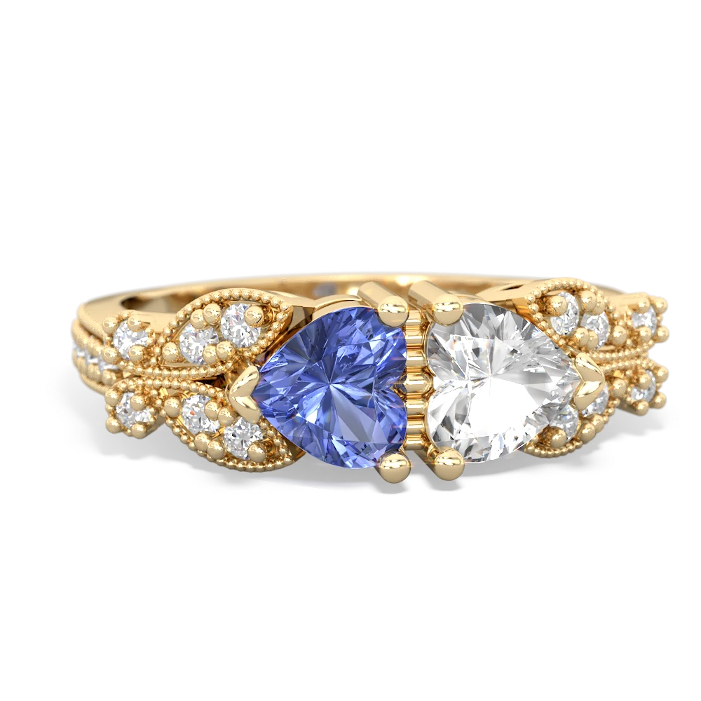 Tanzanite Diamond Butterflies 14K Yellow Gold ring R5601