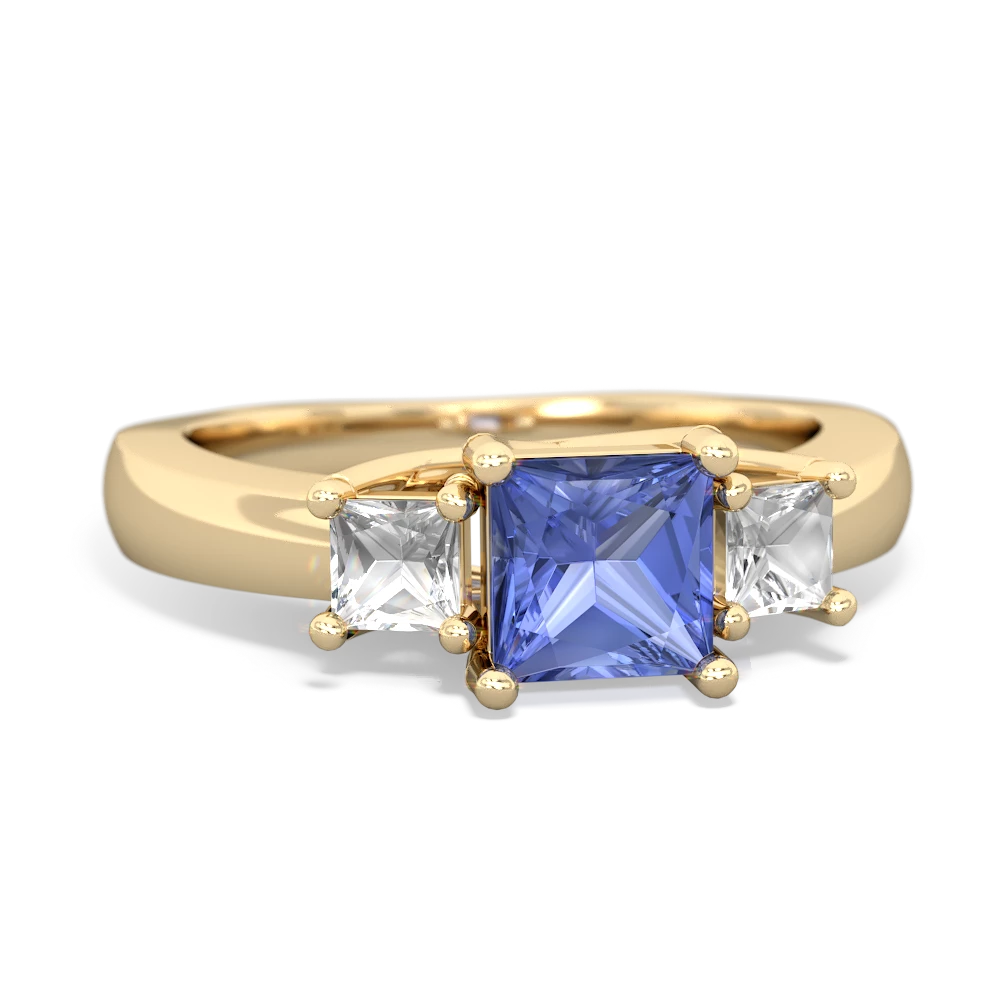 Tanzanite Three Stone Trellis 14K Yellow Gold ring R4015