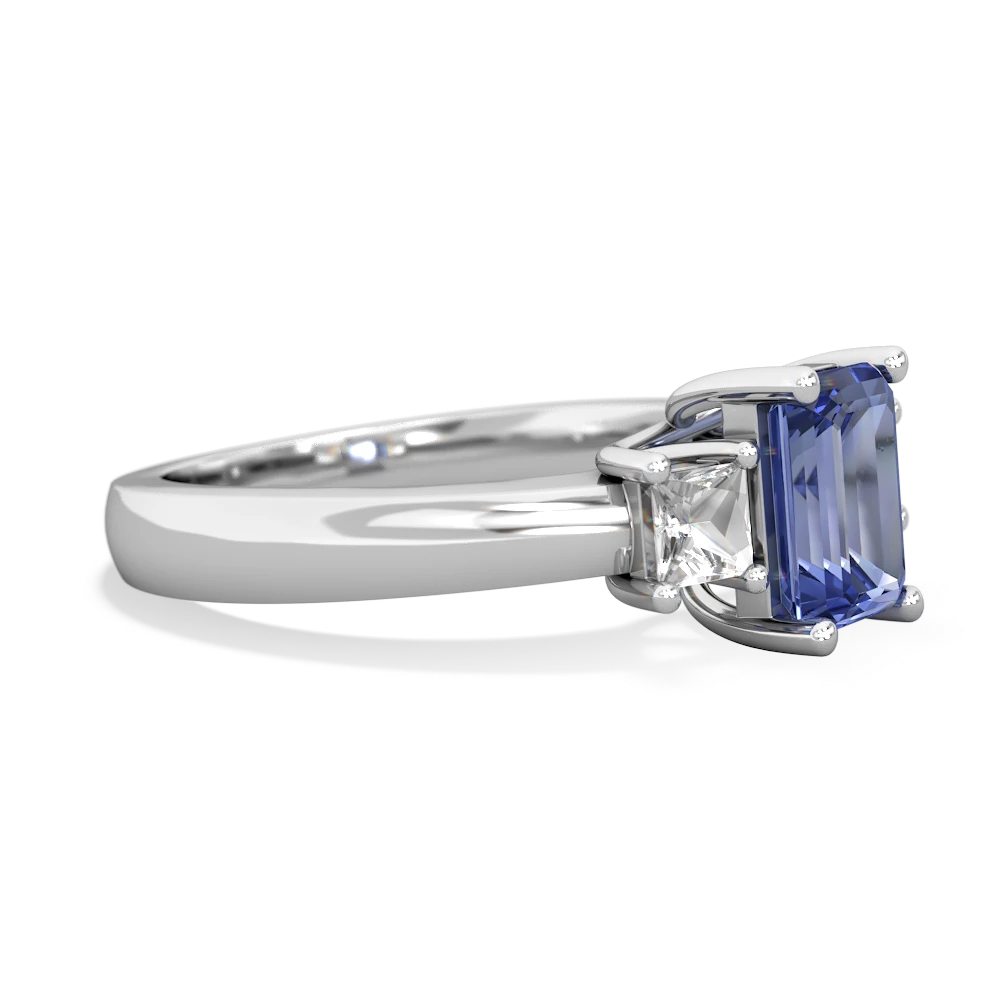 Tanzanite Three Stone Emerald-Cut Trellis 14K White Gold ring R4021