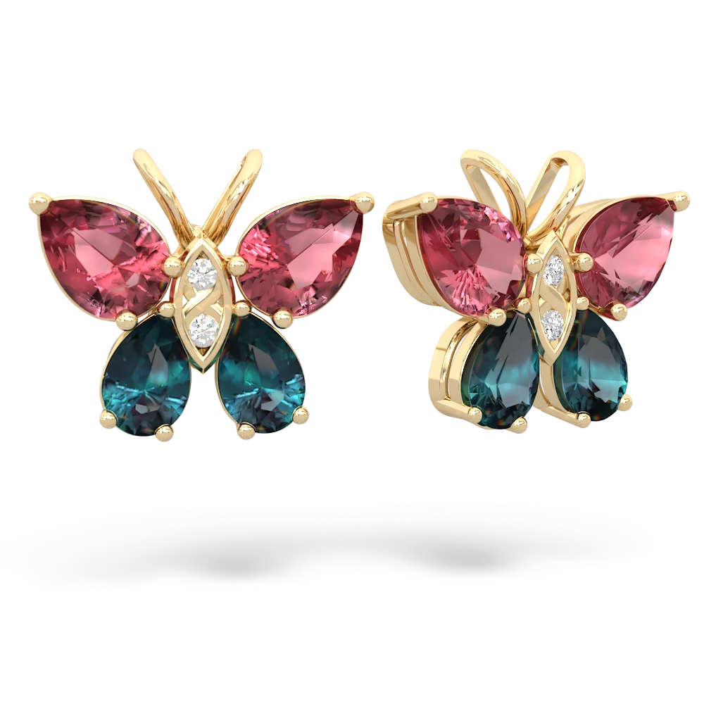 Pink Tourmaline Butterfly 14K Yellow Gold earrings E2215