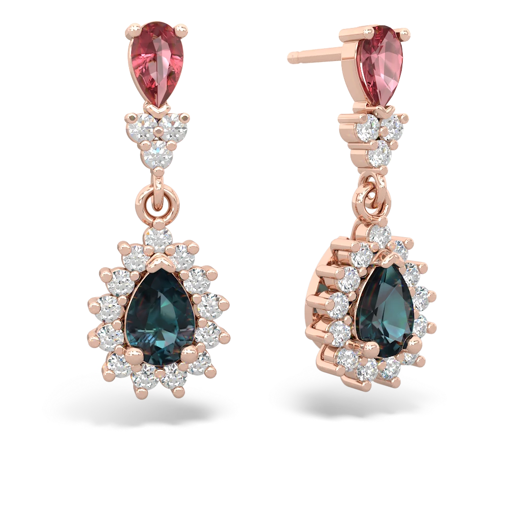 Pink Tourmaline Halo Pear Dangle 14K Rose Gold earrings E1882