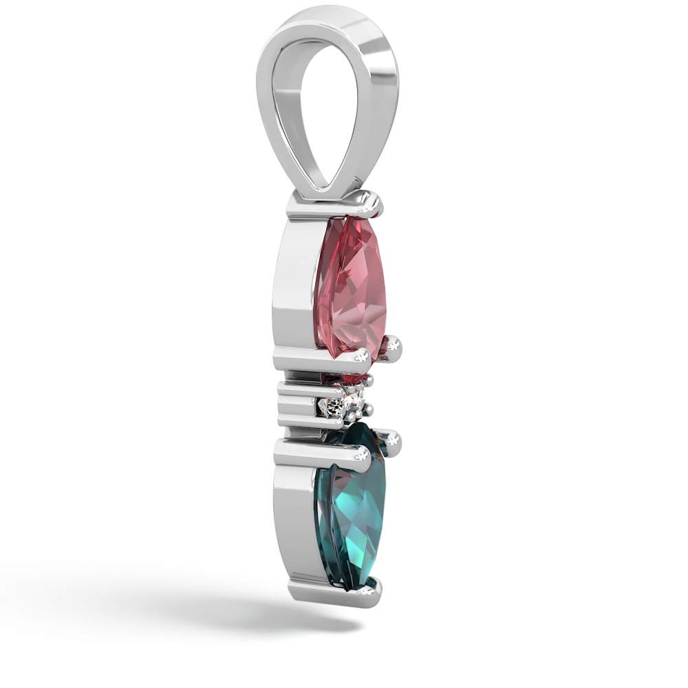 Pink Tourmaline Bowtie Drop 14K White Gold pendant P0865