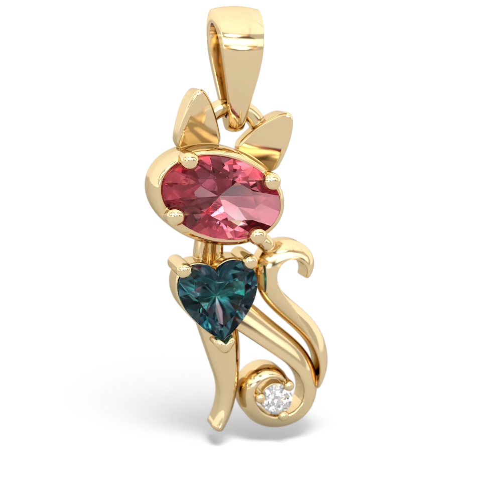 Pink Tourmaline Kitten 14K Yellow Gold pendant P5780