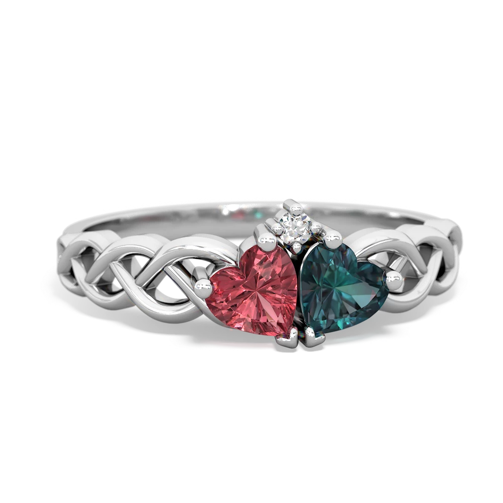 Pink Tourmaline Heart To Heart Braid 14K White Gold ring R5870