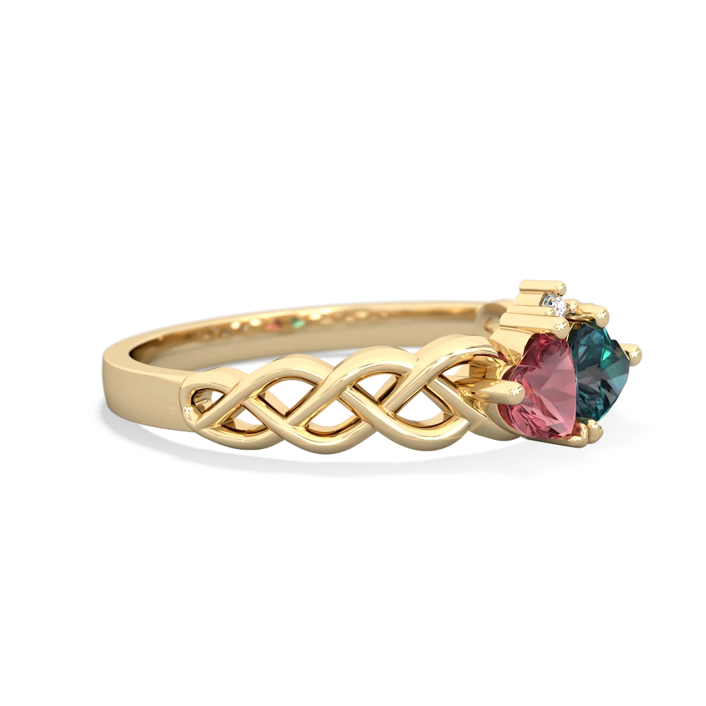 Pink Tourmaline Heart To Heart Braid 14K Yellow Gold ring R5870