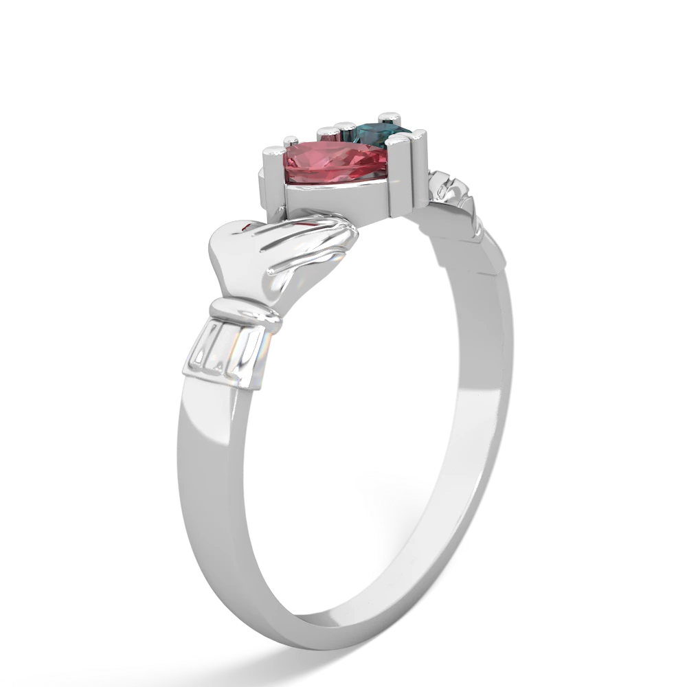 Pink Tourmaline 'Our Heart' Claddagh 14K White Gold ring R2388