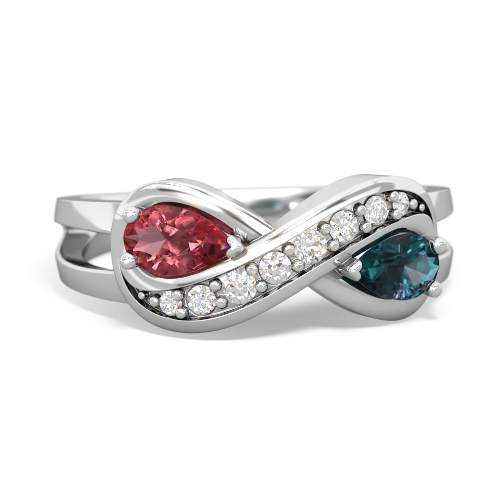 Pink Tourmaline Diamond Infinity 14K White Gold ring R5390