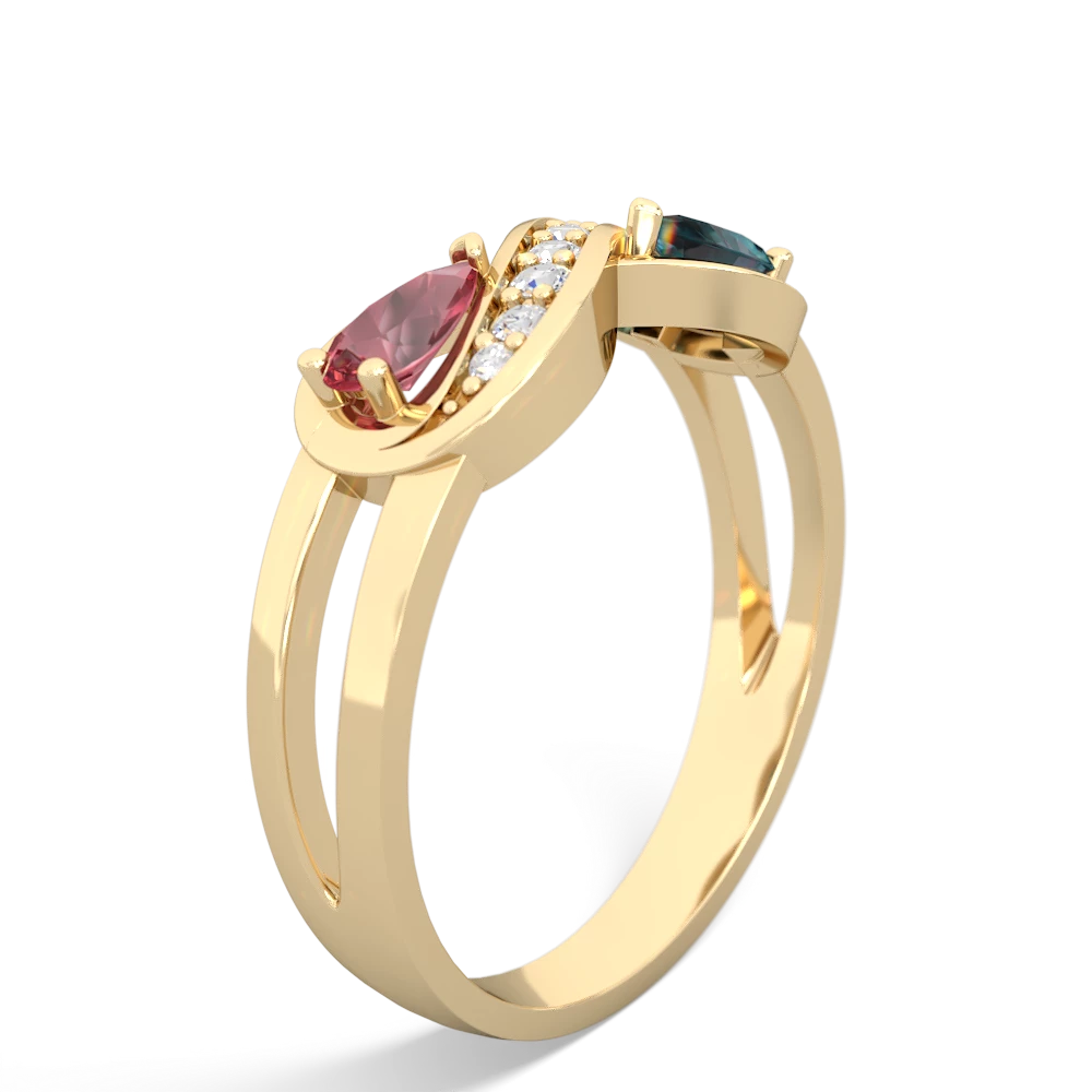 Pink Tourmaline Diamond Infinity 14K Yellow Gold ring R5390