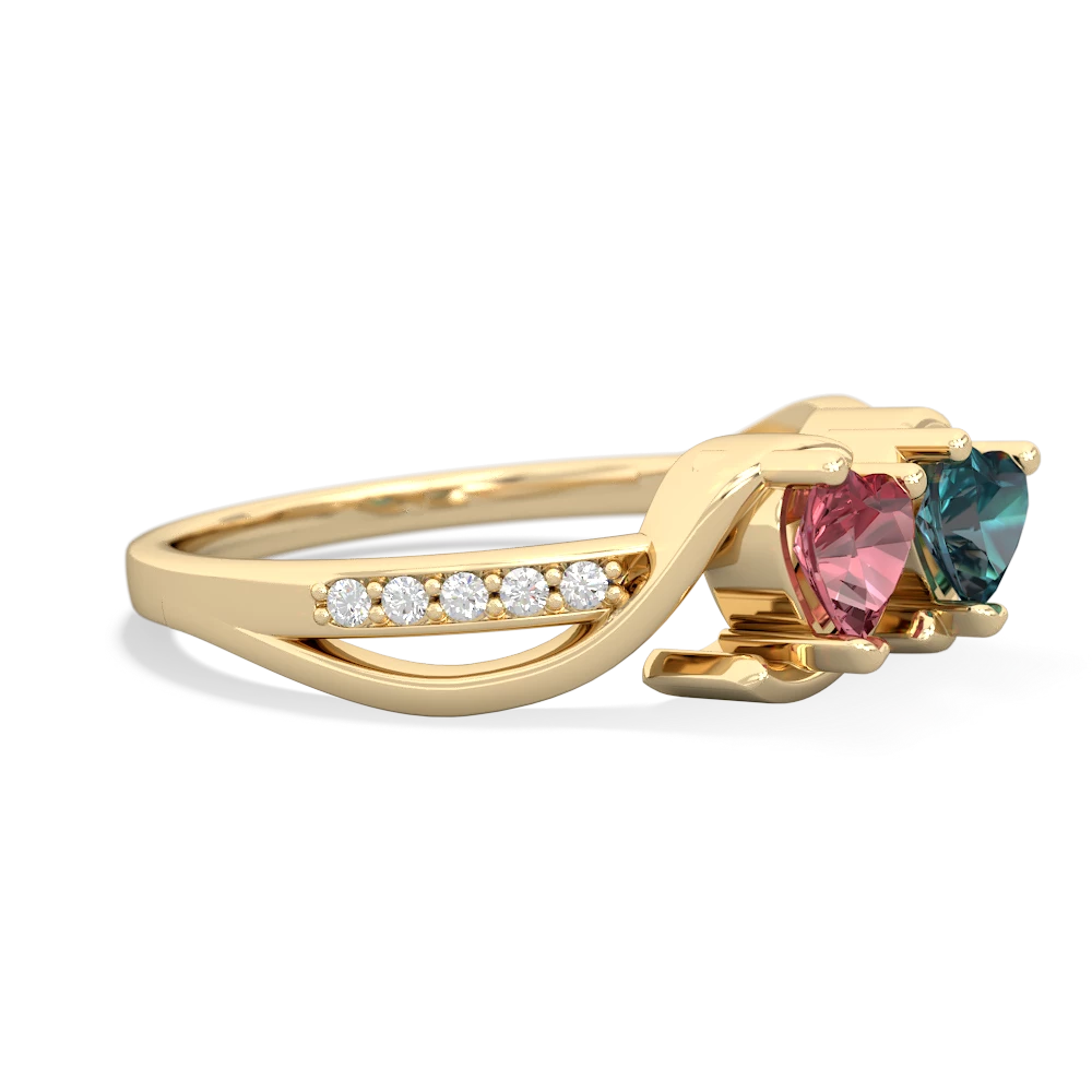 Pink Tourmaline Side By Side 14K Yellow Gold ring R3090