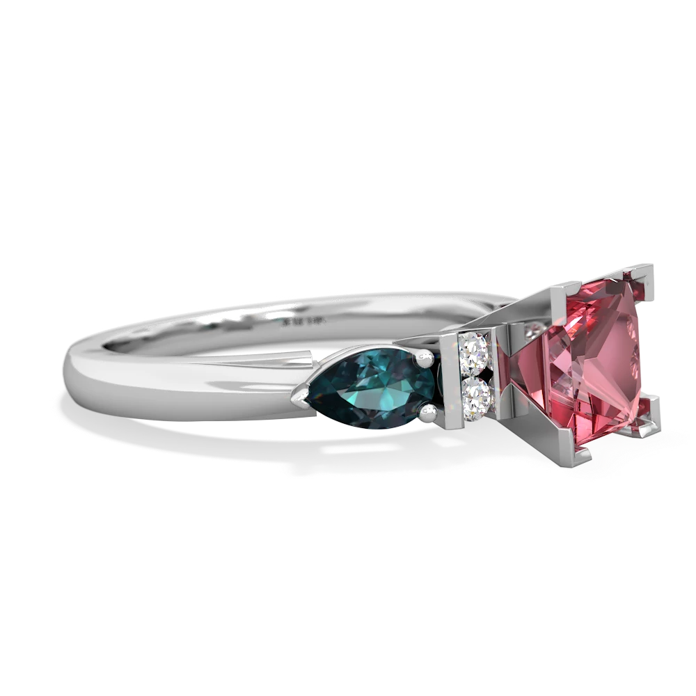 Pink Tourmaline 6Mm Princess Eternal Embrace Engagement 14K White Gold ring C2002