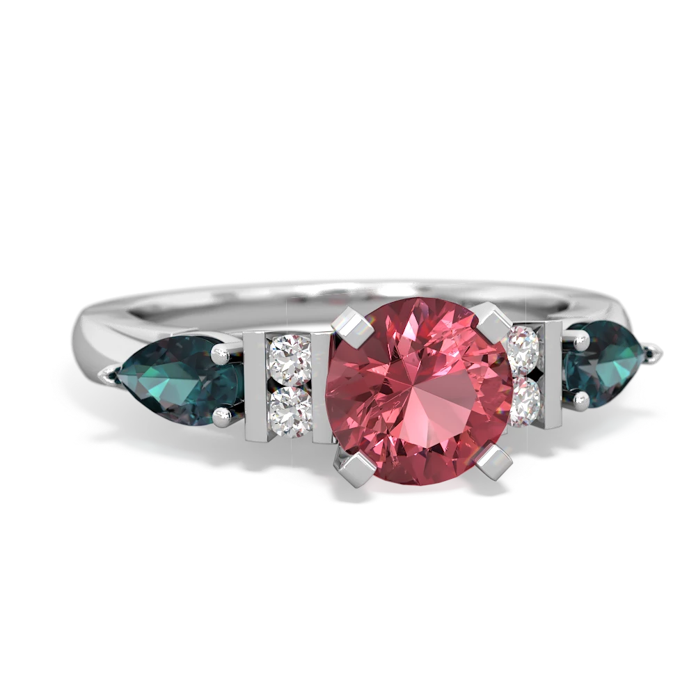 Pink Tourmaline 6Mm Round Eternal Embrace Engagement 14K White Gold ring R2005