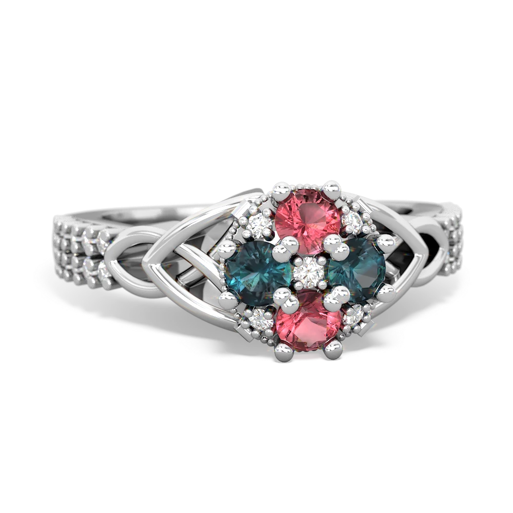 Pink Tourmaline Celtic Knot Cluster Engagement 14K White Gold ring R26443RD