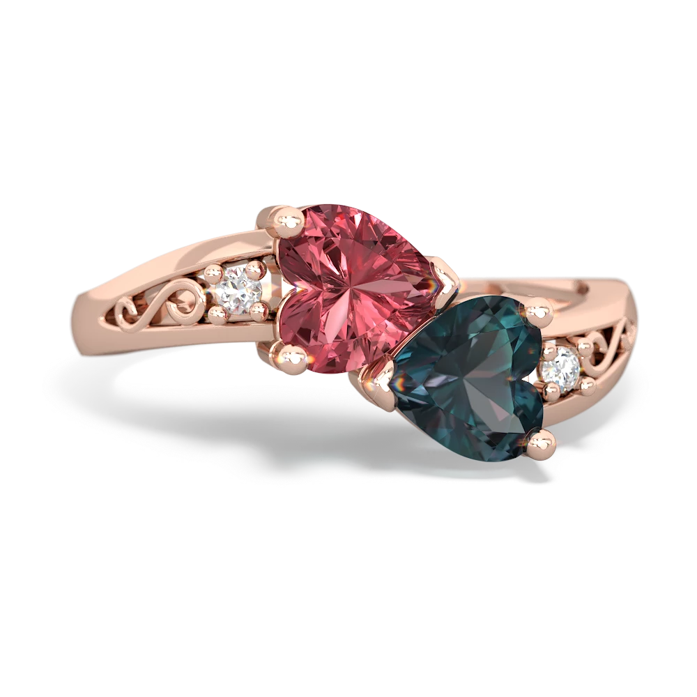 Pink Tourmaline Snuggling Hearts 14K Rose Gold ring R2178