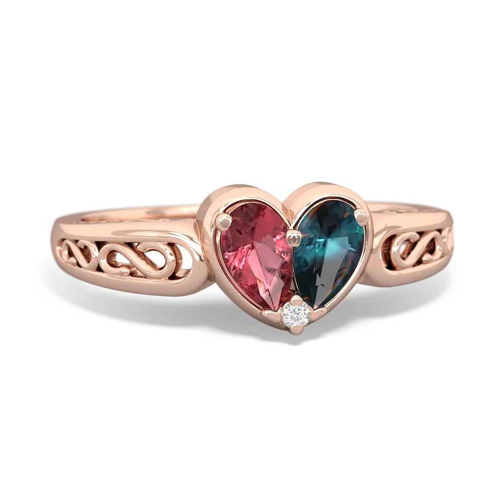 Pink Tourmaline Filligree 'One Heart' 14K Rose Gold ring R5070