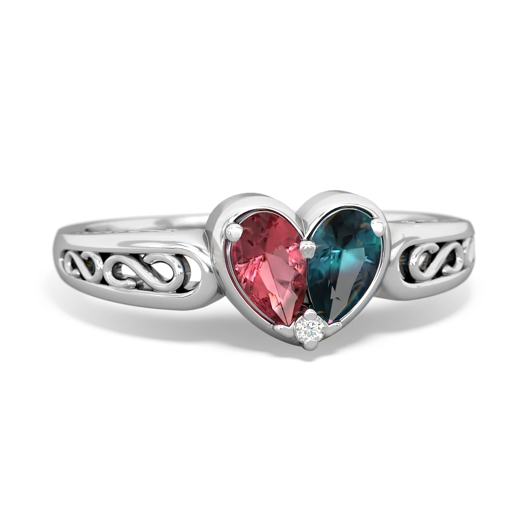 Pink Tourmaline Filligree 'One Heart' 14K White Gold ring R5070