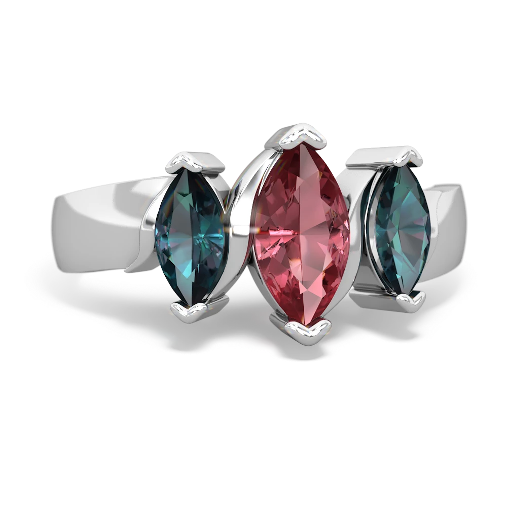 Pink Tourmaline Three Peeks 14K White Gold ring R2433