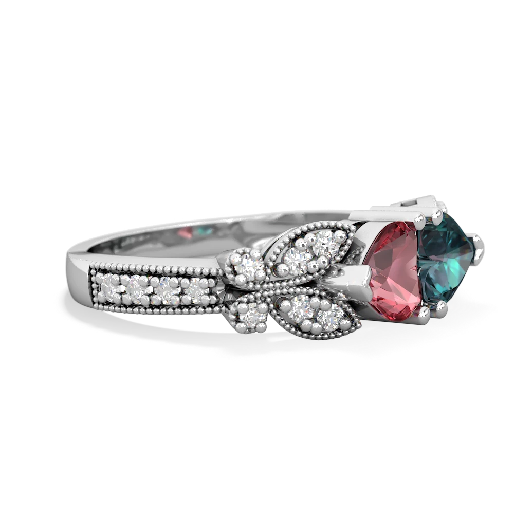 Pink Tourmaline Diamond Butterflies 14K White Gold ring R5601