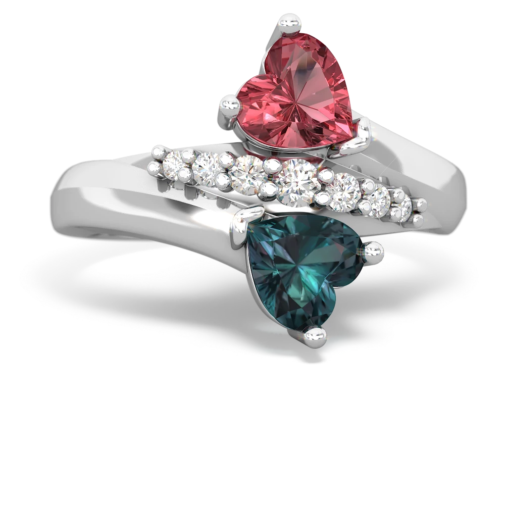 Pink Tourmaline Heart To Heart 14K White Gold ring R2064