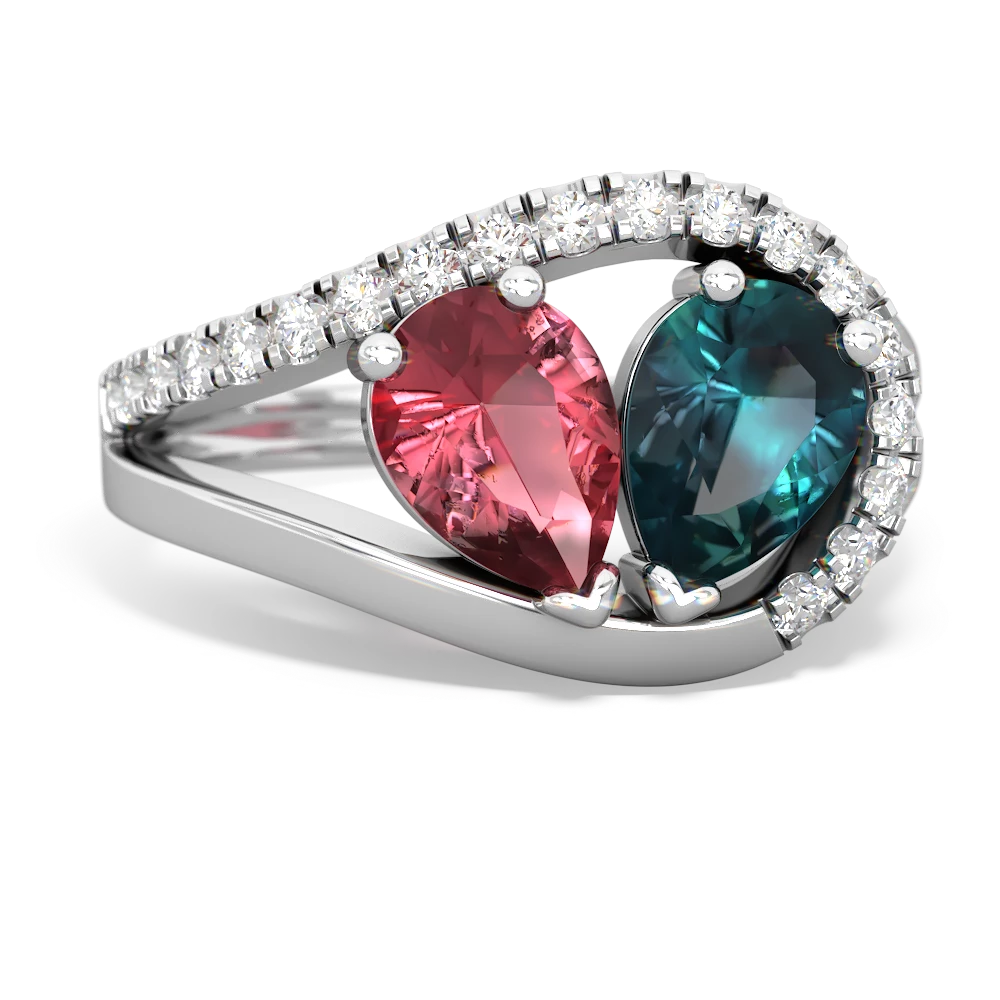 Pink Tourmaline Nestled Heart Keepsake 14K White Gold ring R5650