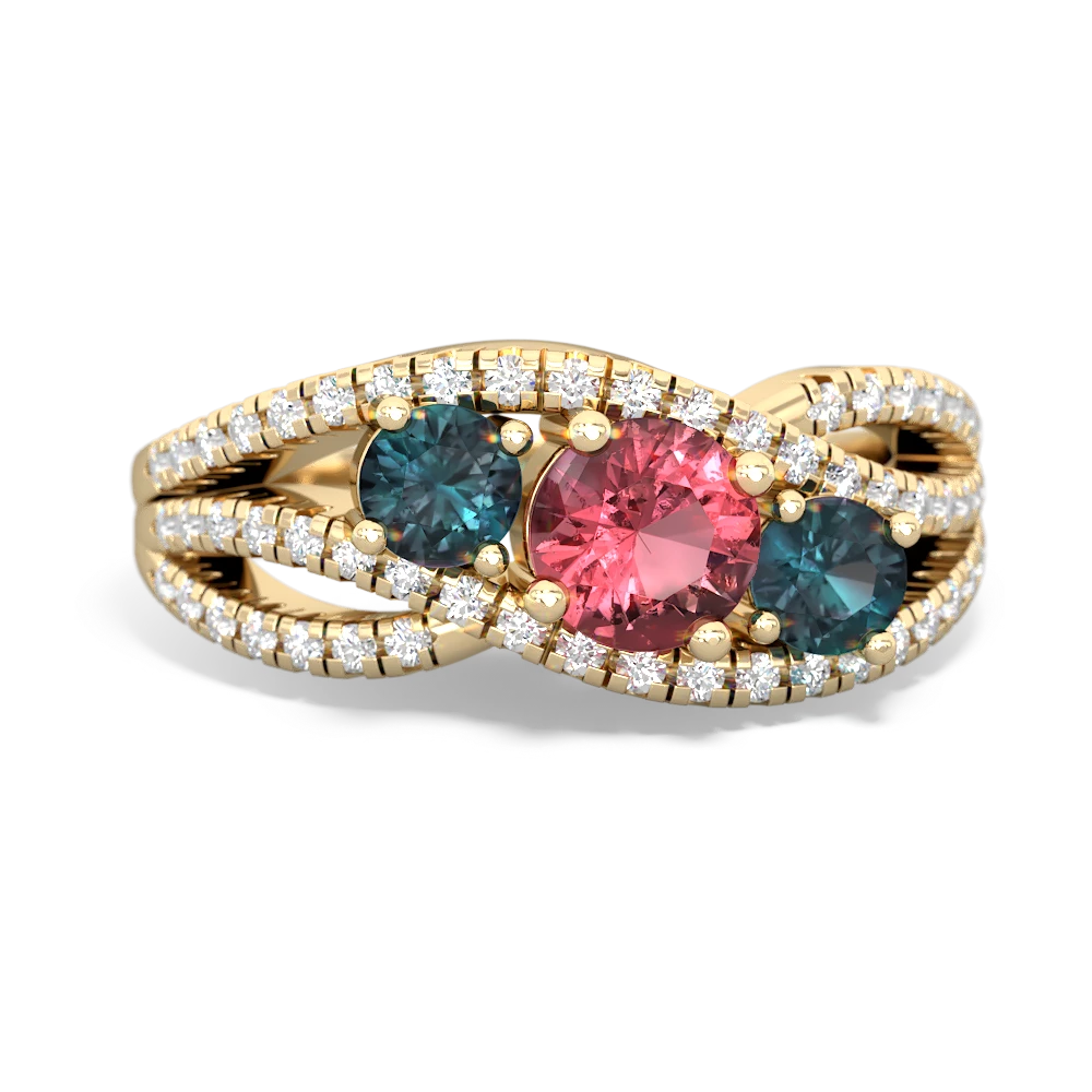 Pink Tourmaline Three Stone Aurora 14K Yellow Gold ring R3080