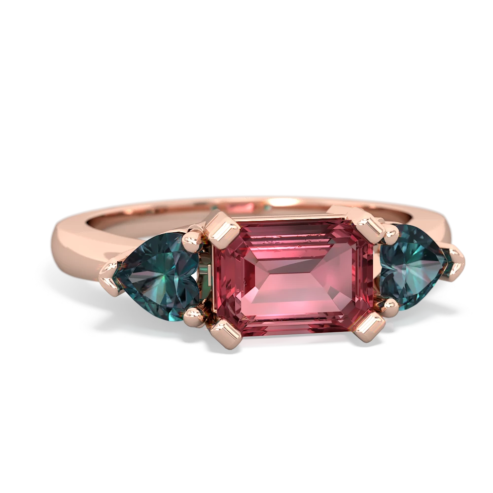 Pink Tourmaline Three Stone 14K Rose Gold ring R5235