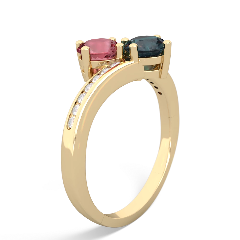 Pink Tourmaline Channel Set Two Stone 14K Yellow Gold ring R5303