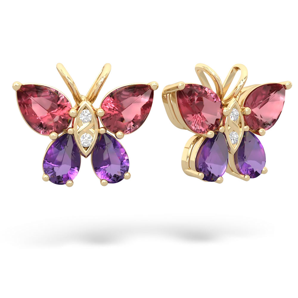 Pink Tourmaline Butterfly 14K Yellow Gold earrings E2215