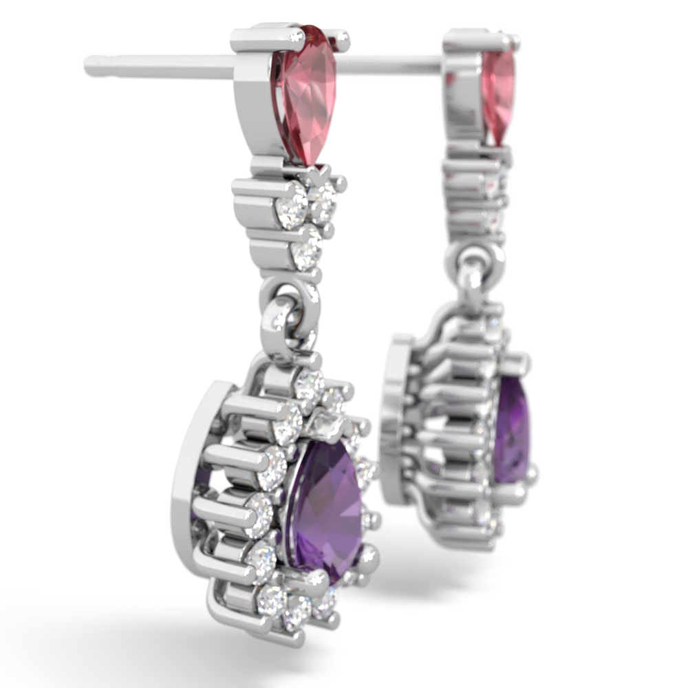 Pink Tourmaline Halo Pear Dangle 14K White Gold earrings E1882