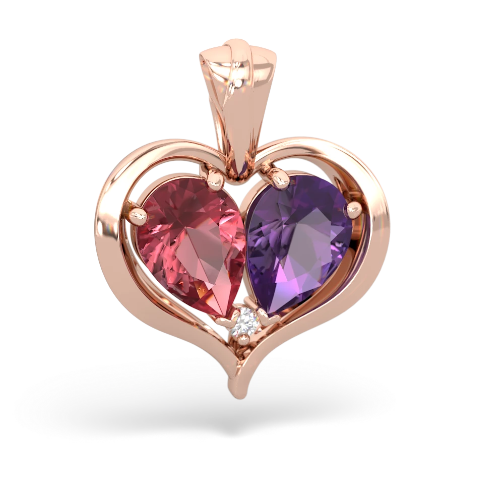 Pink Tourmaline Two Become One 14K Rose Gold pendant P5330