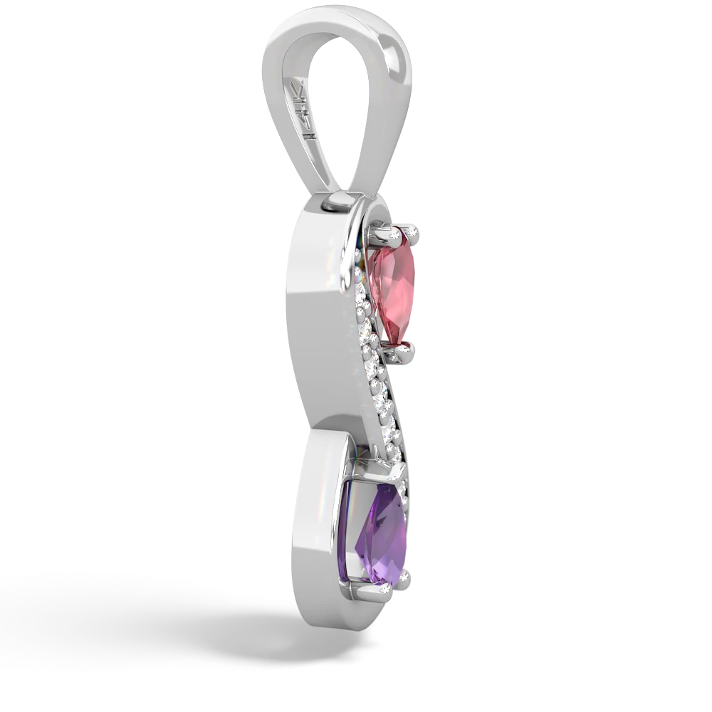 Pink Tourmaline Diamond Infinity 14K White Gold pendant P5390