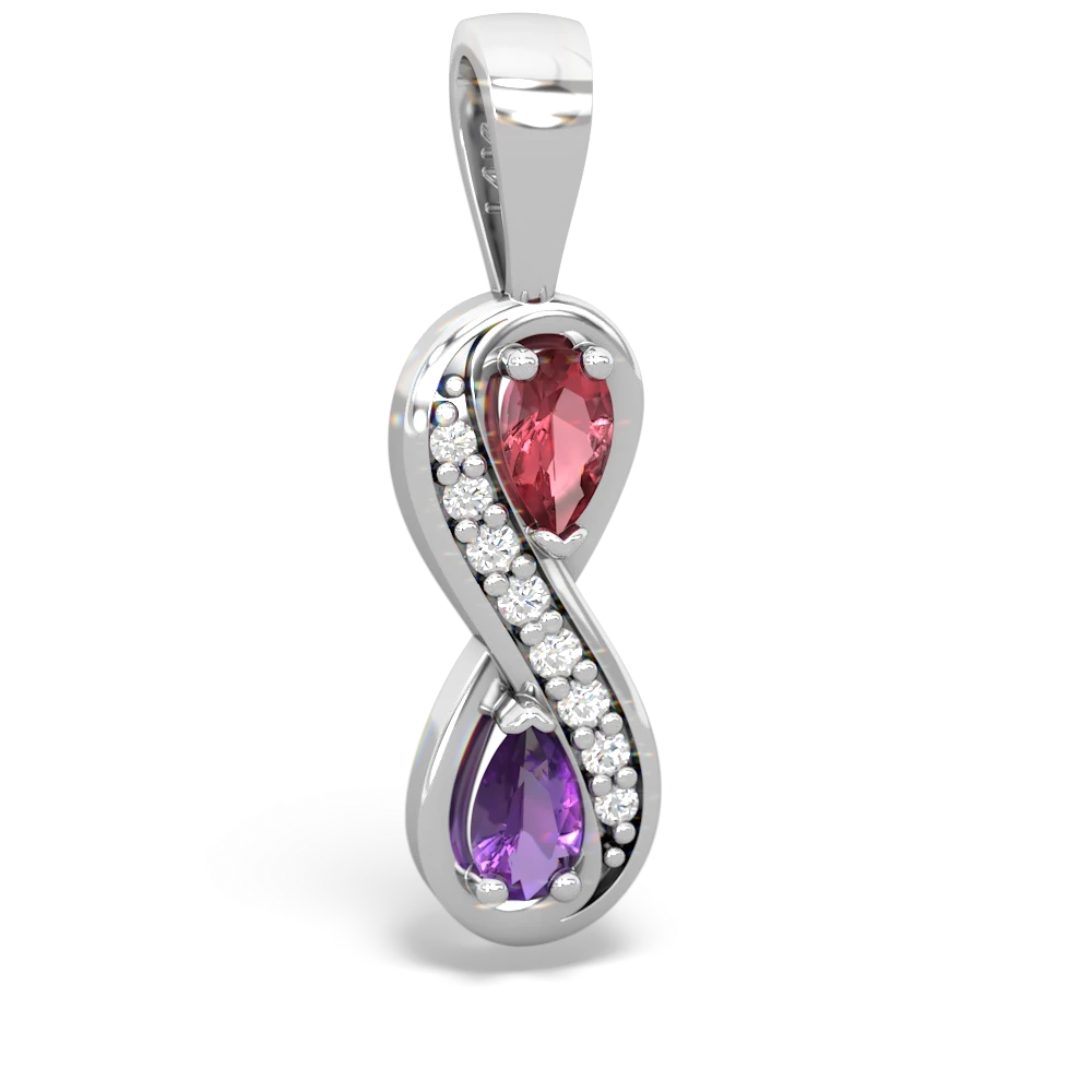 Pink Tourmaline Diamond Infinity 14K White Gold pendant P5390