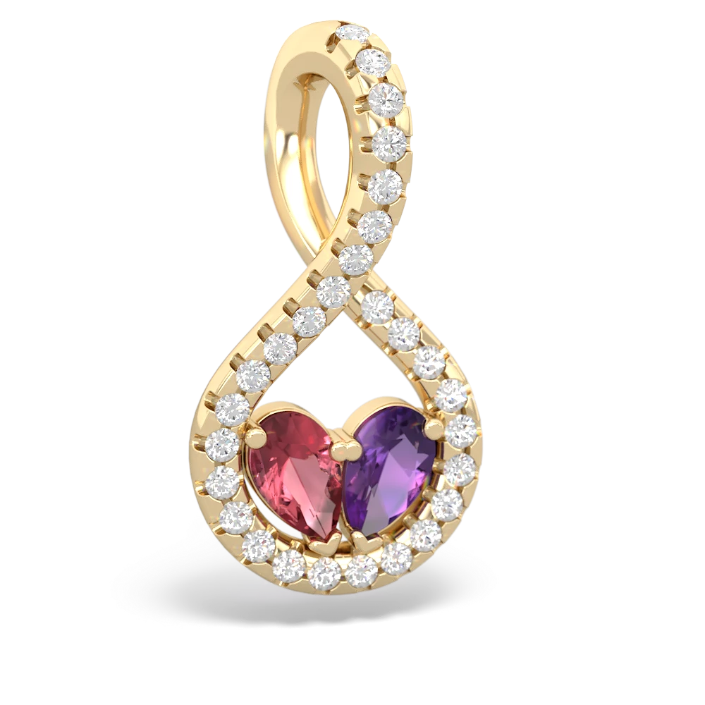 Pink Tourmaline Pave Twist 'One Heart' 14K Yellow Gold pendant P5360