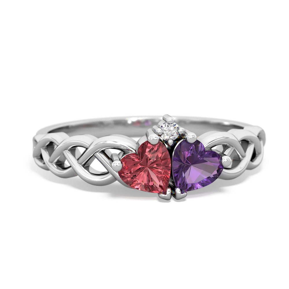 Pink Tourmaline Heart To Heart Braid 14K White Gold ring R5870