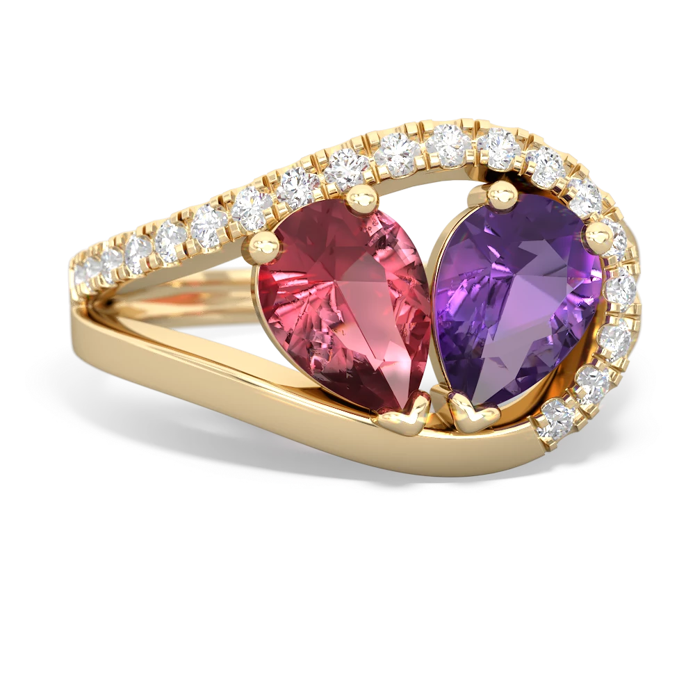 Pink Tourmaline Nestled Heart Keepsake 14K Yellow Gold ring R5650