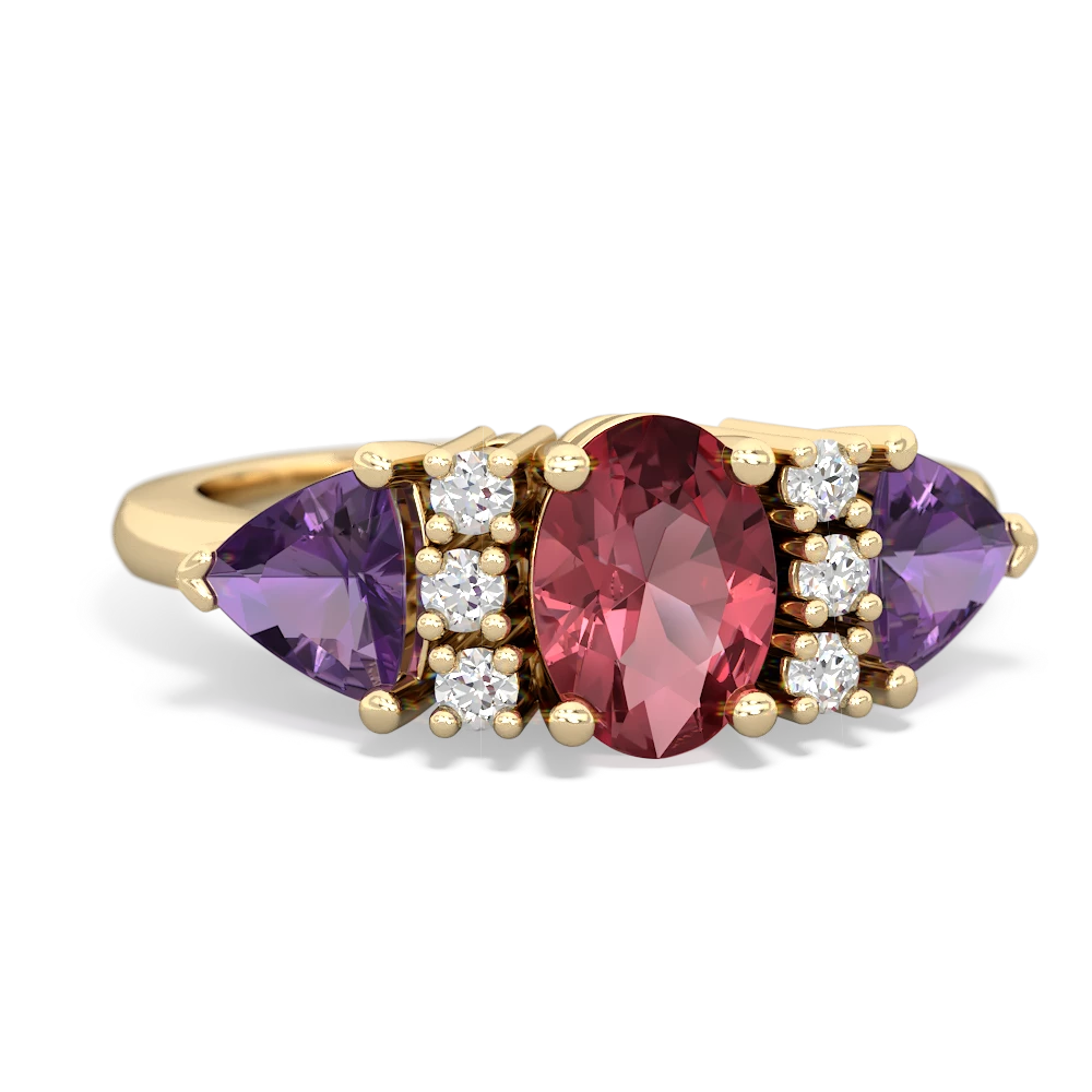 Pink Tourmaline Antique Style Three Stone 14K Yellow Gold ring R2186