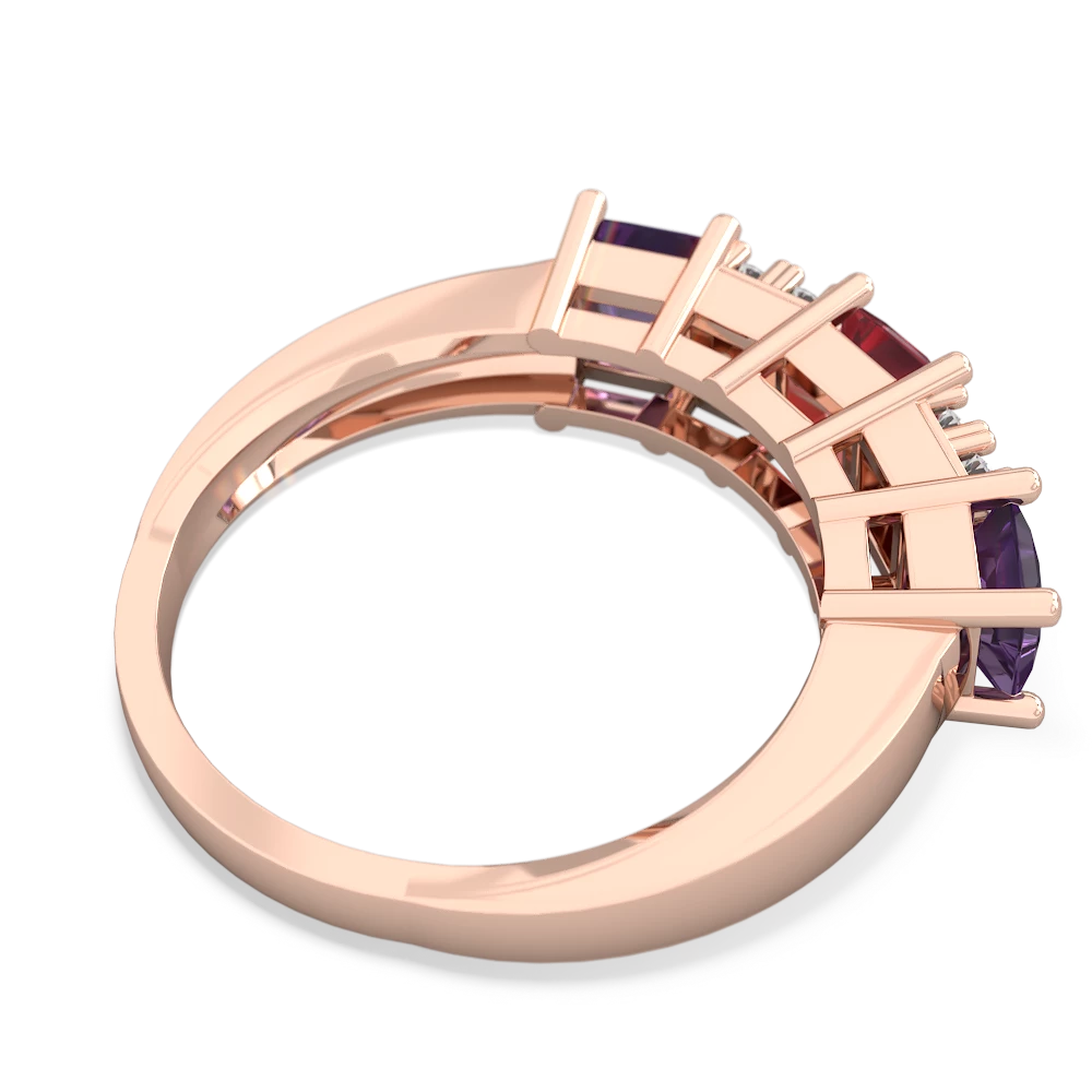 Pink Tourmaline Three Stone Diamond Cluster 14K Rose Gold ring R2592