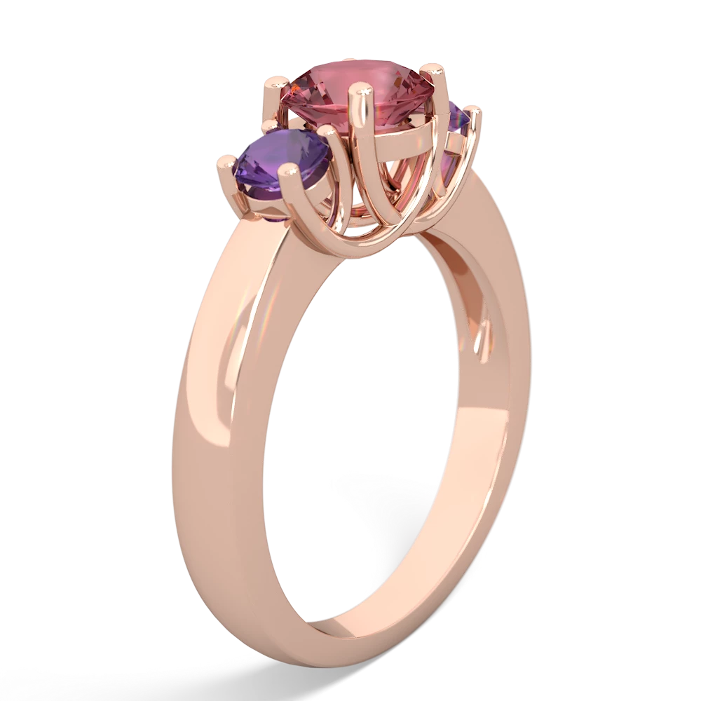 Pink Tourmaline Three Stone Round Trellis 14K Rose Gold ring R4018