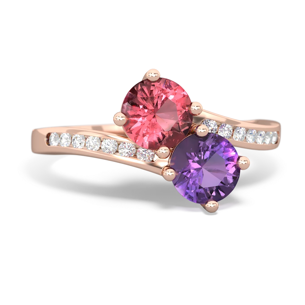 Pink Tourmaline Channel Set Two Stone 14K Rose Gold ring R5303