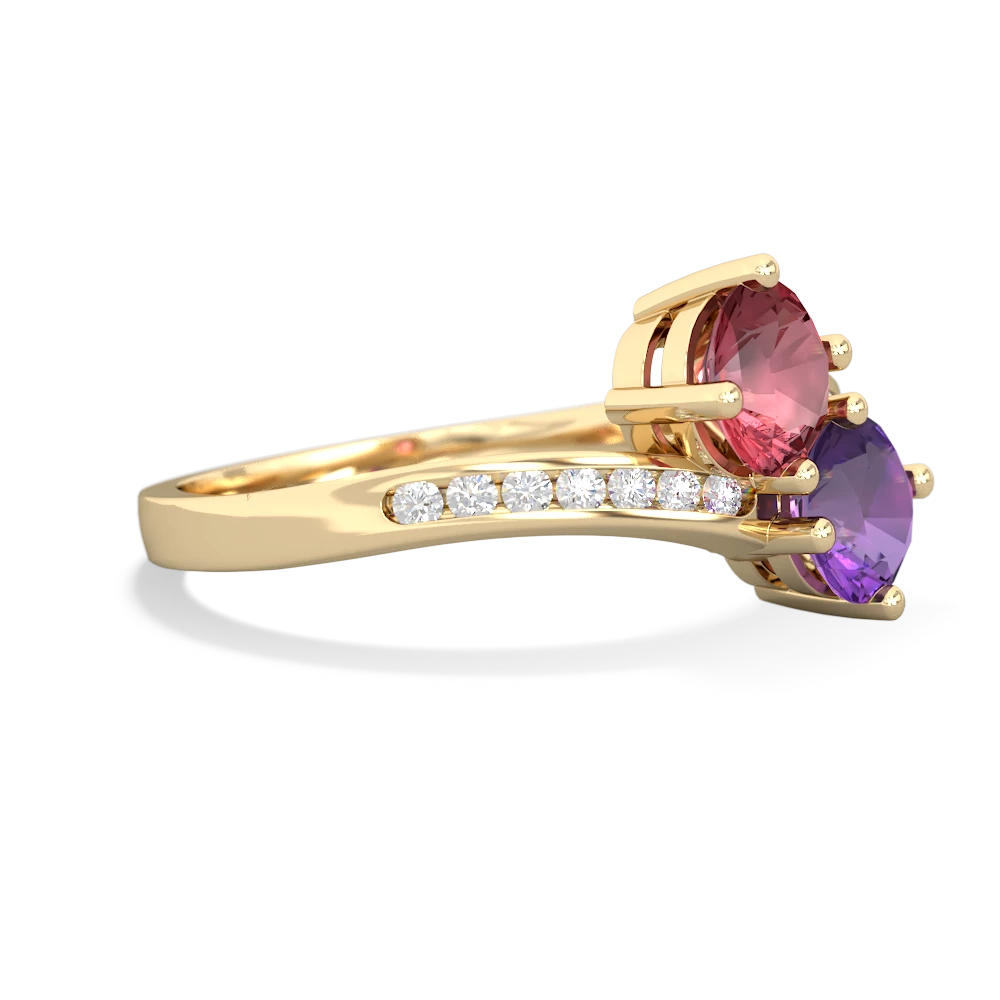 Pink Tourmaline Channel Set Two Stone 14K Yellow Gold ring R5303