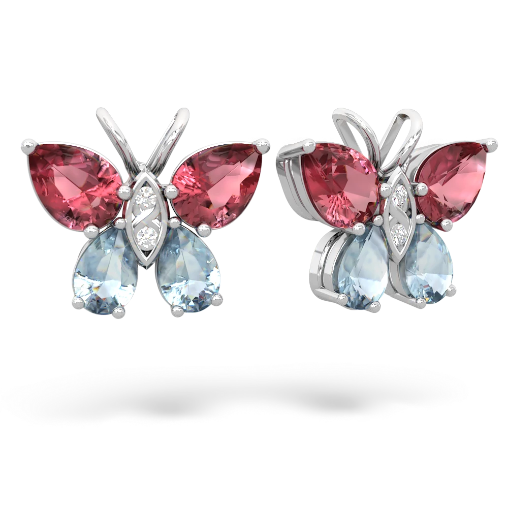 Pink Tourmaline Butterfly 14K White Gold earrings E2215